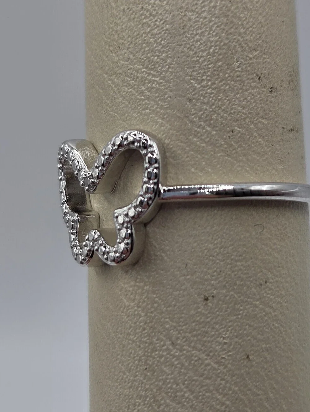 NEW 925 Sterling Silver Butterfly Ring Size 7 Dainty Stackable Diamond Accent